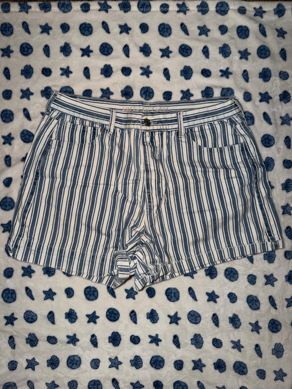 American Eagle Outfitters Blue and White Striped Jean Shorts